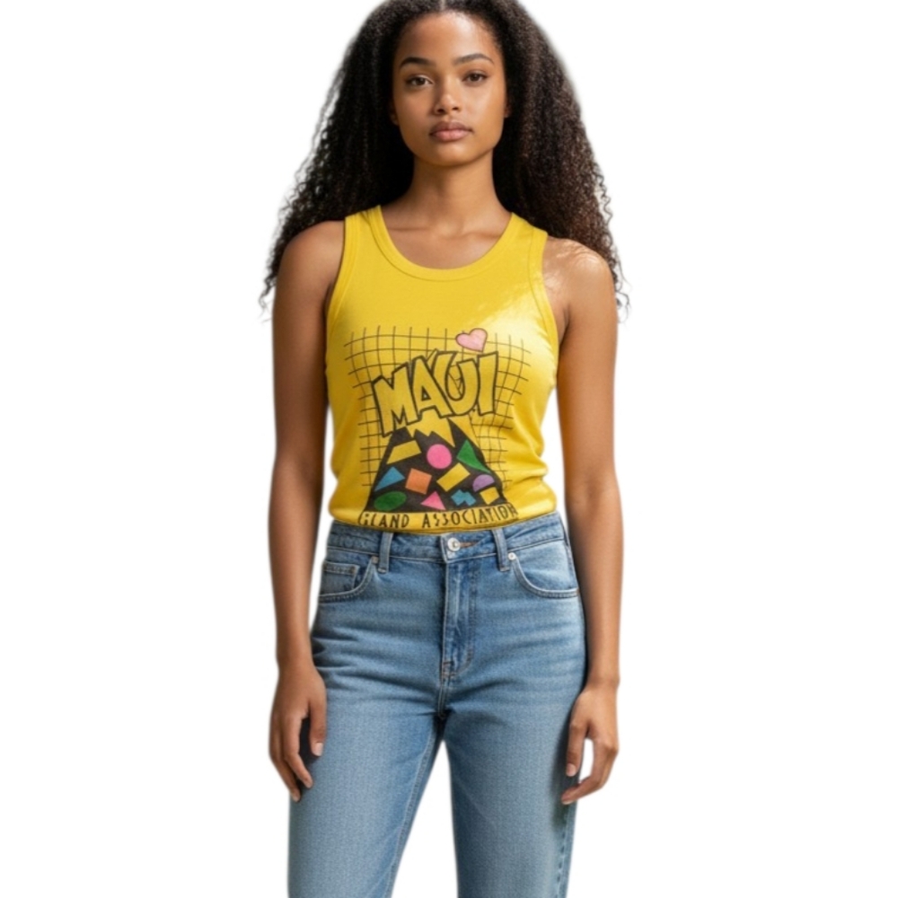 Maui Island Association graphic Yellow Tank Top Sz.L EUC.